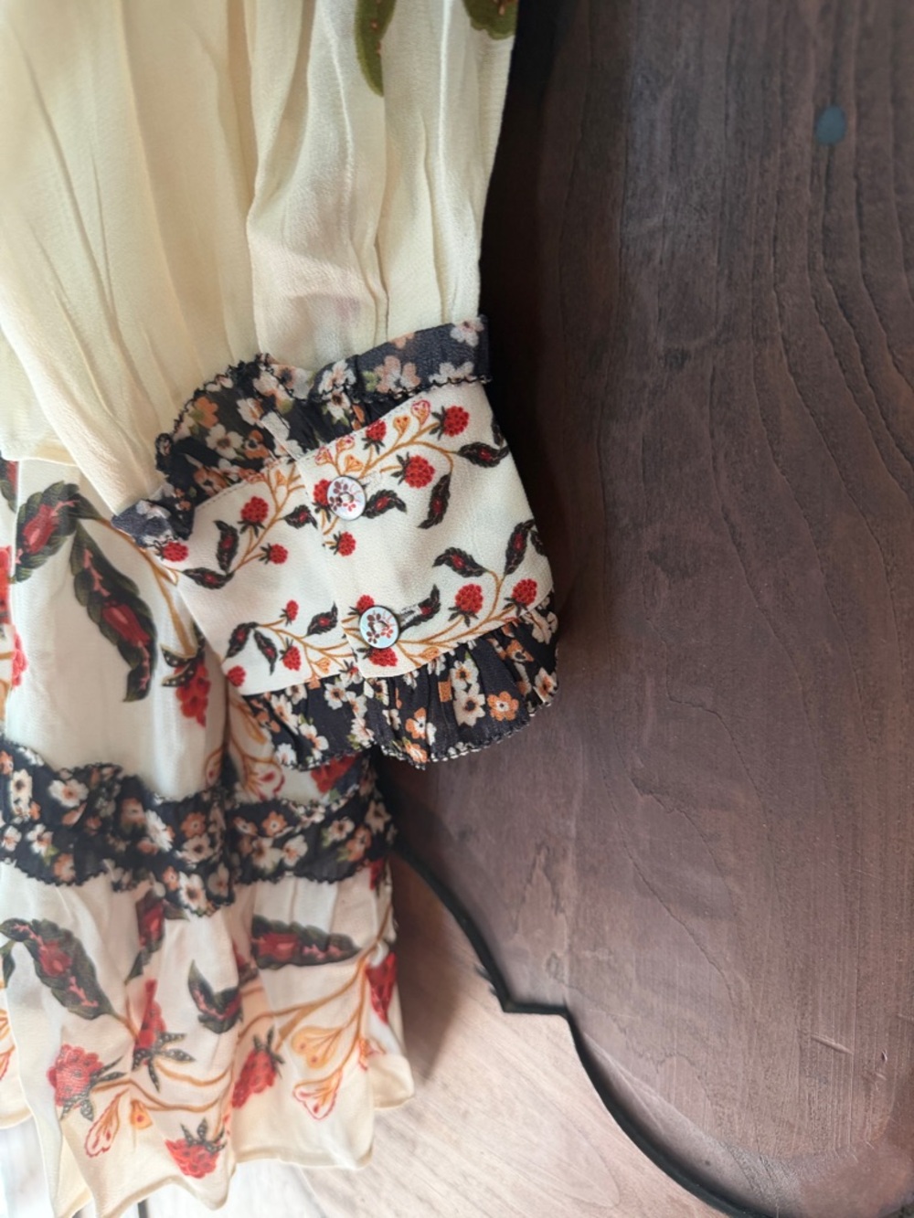 FARM Rio Cream Floral Long Sleeve Dress with Black and Red Accents - Picture 5 of 6